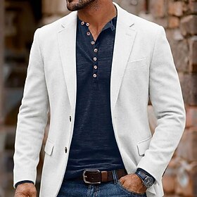Men Winter Coat Blazer Jacket Casual Daily Office / Career Formal Style Office Spring Fall Tweed 100% Polyester Solid Color Plain Fashion Single Breasted Two-b