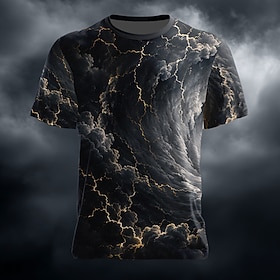 Men's Optical Illusion Lightning Nautical T Shirt Short Sleeve T shirt 3D Print Crew Neck Shirt Exaggerated Designer Party Street Holiday Black 1 Black Black 2