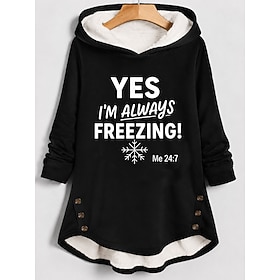 Women's Pullover Hoodie Sweatshirt Print Graphic Letter Warm Casual Fuzzy Long Sleeve Hooded Long Tops Casual Black Pink Fall Winter