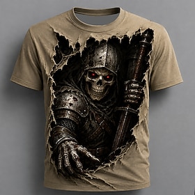Halloween Men's Skull Optical Illusion Blood Splatter T Shirt Short Sleeve T shirt 3D Print Crew Neck Shirt Exaggerated Designer Horror Club Party Street Black