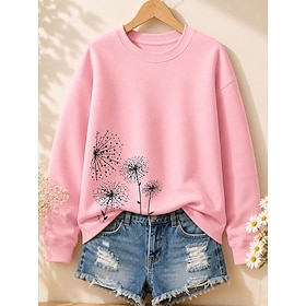Women's 85% Cotton Sweatshirts Floral Elegant Warm Fashion Long Sleeve Crew Neck Round Neck Regular Tops Casual Blue White Yellow Pink Spring Fall