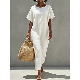 Women's Maxi Dress Casual Dress Elegant Vacation Plain Short Sleeve Crew Neck White Summer Spring