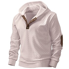 Men's Jacquard Hoodie Pullover Button Up Hoodie White Khaki Black Gray Hooded Color Block Patchwork Daily Sports  Outdoor Holiday 3D Print Streetwear Sportswea