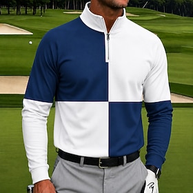 Men's Geometic Golf Tennis Shirt Quarter Zip Polo Golf Polos Shirts Long Sleeve Standing Collar Casual Daily Modern Daily Vacation Running Zip Up Fall Winter