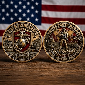 U.S. Marine Corps Commemorative Coin, Military Challenge Coin with Double Sided Design, Marine Corps Heritage Collectible Medal, Patriotic Gift for Veterans, S