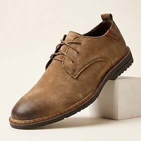 Men's Brown Business Casual Derby Shoes, Round-Toe Lace-Up Shoes with Burnished Finish and Non-Slip Sole for Mature Men, Office, Business, Travel and Everyday