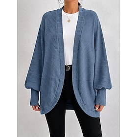 Women's Casual Jacket Warm Open Front Fashion Casual Regular V Neck Long Sleeve Outerwear Khaki Light Gray Black Fall