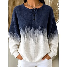 Women's Textured Pullover Sweatshirt Buttons Graphic Abstract Fashion Casual Print Long Sleeve Crew Neck Regular Tops Casual Street Blue Pink khaki Summer Spri