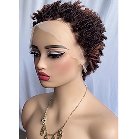 Human Hair 13x4 Lace Front Wig Pixie Cut Brazilian Hair Kinky Curly Blonde Wig 200% Density Ombre Hair For Women Short Human Hair Lace Wig