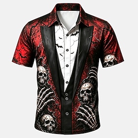 Halloween Men's Halloween Bull Button Down Shirt Casual Shirt Button Up Shirt Short Sleeve Casual Streetwear Vacation Carnival Summer Collared Shirts Button Up