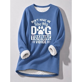 Women's Pullover Sweatshirt Print Graphic Letter Warm Casual Sherpa Fleece Long Sleeve Crew Neck Round Neck Regular Tops Casual Blue Black Pink Red Fall Winter