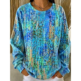 Women's Sweatshirts Print Floral Graphic Active Vintage Fashion Long Sleeve Crew Neck Regular Tops Casual Home Blue Spring Fall Winter