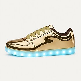 Men's and Women's Metallic Gold LED Light Up Sneakers, USB Rechargeable Glow Shoes with Reflective PU Leather Low Top Design for Party, Festival, Club and Stre