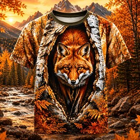 Men's Solid Color Fox Wolf T Shirt Short Sleeve T shirt 3D Print Crew Neck Shirt Funny Casual Daily Street Orange Orange 2 Spring Fall Clothing Apparel S M L X