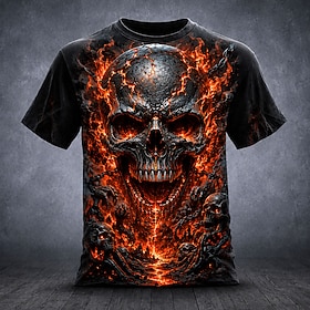 Men's Skull Bone T Shirt Short Sleeve T shirt 3D Print Crew Neck Shirt Gothic Street Dark Party Black 4 Black 1 Black 3 All Seasons Clothing Apparel S M L XL X