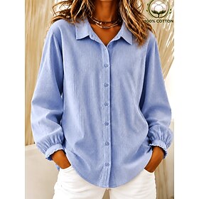 Women's 100% Cotton Button Down Shirt Graphic Daily Stylish Work Long Sleeve Regular Tops Casual Blue Yellow Light Green Pink Red Spring Fall