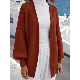 Women's Sweater Cardigan Sweater Elegant Solid Color Open Front Knitted Long Sleeve Regular Tops Knit White Black Fall Winter