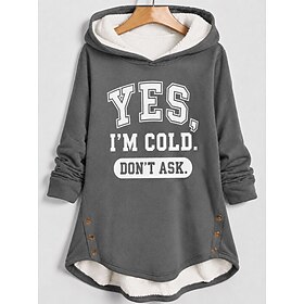 Women's Pullover Hoodie Sweatshirt Print Graphic Letter Warm Casual Fuzzy Long Sleeve Hooded Long Tops Casual Black Pink Fall Winter