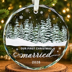 Wedding Gifts for Couples, Our First Christmas Married Ornament 2026, Mr and Mrs Glass Christmas Ornament, Newlywed Wedding Gift for Bride and Groom, Bridal Sh