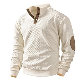 Men's Jacquard Sweatshirt Pullover Button Up Hoodie Black Beige Gray Standing Collar Color Block Patchwork Daily Sports  Outdoor Holiday Streetwear Sportswear