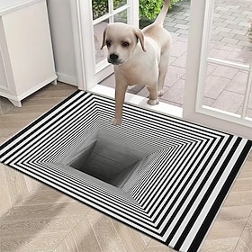 3D Optical Illusion Doormat Black and White Checkerboard Deep Hole Front Door Mat Indoor Outdoor Entrance Rug Novelty Home Decor