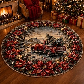 Christmas 3D Vortex Optical Illusion Round Rug, Non Slip Decorative Floor Mat, Festive Visual Trap Design, Xmas Home Decoration Gift for Family and Holiday Par
