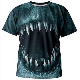 Halloween Men's Shark T Shirt Short Sleeve T shirt 3D Print Crew Neck Shirt Exaggerated Designer Horror Club Party Street Lake Blue White 1 White 2 Spring Sum