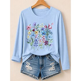 Women's 100% Cotton Summer Tops Cotton Shirt Fashion Basic Classic Long Sleeve Crew Neck Round Neck Regular Tops Casual Blue Pink Red Apricot Summer Spring