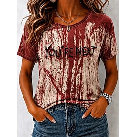 Halloween Women's T Shirt Print Graphic Halloween Vintage Stylish Classic Short Sleeve Crew Neck Regular Tops Casual Daily Maroon Fall Winter