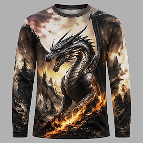Men's Dragon Eagle T Shirt Long Sleeve T shirt 3D Print Crew Neck Shirt Exaggerated Designer Party Holiday White Black Summer Spring Clothing Apparel S M L XL