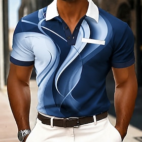 Men's Abstract Geometic Polo Shirts Short Sleeve Polo Shirts Lapel Casual Sports Daily Wear Pocket 3D Print Spring  Summer Blue Black Red