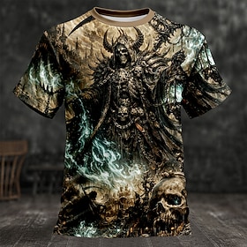 Halloween Men's Cool Skulls T Shirt Short Sleeve T shirt 3D Print Crew Neck Shirt Exaggerated Designer Horror Club Party Street Black Green Khaki Summer Spring