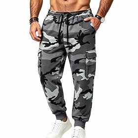 Men's Sweatpants Fleece Pants Joggers Trousers Winter Pants Drawstring Pocket Elastic Waist Camouflage Comfort Warm Casual Daily Outdoor Vacation Fashion Khaki