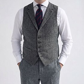 Men Vest Gilet Outdoor Vacation Party Formal Fashion Streetwear Spring Fall Buttons Polyester Breathability Fashion Plain Herringbone Single Breasted V Neck Li