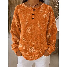 Women's Textured Pullover Sweatshirt Geometric Basic Casual Print Long Sleeve Crew Neck Regular Tops Casual Street Dailywear Pink Dark Green Orange Spring Fall