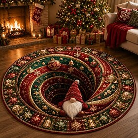Christmas 3D Vortex Optical Illusion Round Rug, Non Slip Decorative Floor Mat, Festive Visual Trap Design, Xmas Home Decoration Gift for Family and Holiday Par