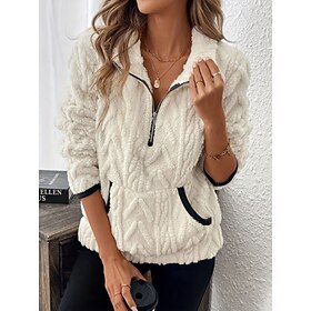 Women's Pullover Sweatshirt Pocket Warm Fashion Casual Long Sleeve Half Zip Lapel Regular Tops Casual Blue Pink khaki Dark Grey Beige Fall Winter
