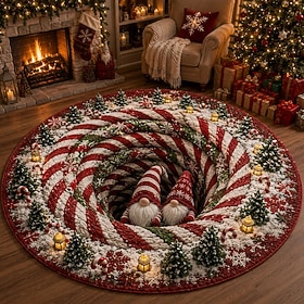 Christmas 3D Vortex Optical Illusion Round Rug, Non Slip Decorative Floor Mat, Festive Visual Trap Design, Xmas Home Decoration Gift for Family and Holiday Par