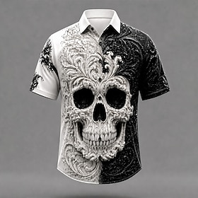 Halloween Men's Skulls Button Down Shirt Casual Shirt Button Up Shirt Short Sleeve Casual Streetwear Vacation Carnival Summer Collared Shirts Button Up 3D Prin