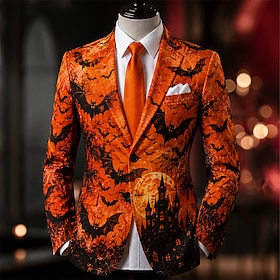 Halloween Men's Bat Blazer Jacket Coat Comfortable Breathable Artistic Casual Daily Party Party Evening Wear 3D Print Buttons Multi Pocket Fall  Winter Notch L