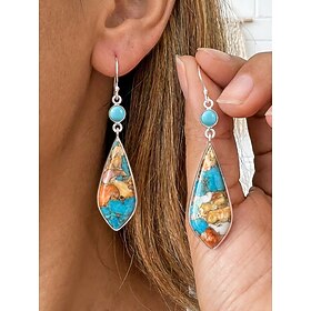 Women's Bohemian Drop Earrings Alloy Statement Jewelry with Colorful Turquoise Stone Design, Vintage Inspired Teardrop Earrings for Women, Southwestern Style A