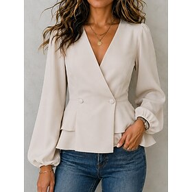 Women's Casual Shirt Tunic Elegant Vintage Fashion Long Sleeve V Neck Casual Daily Streetwear Black Wine Army Green Dark Blue Apricot Spring Fall