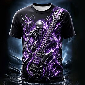 Halloween Men's Skull Metal Finish Rivet T Shirt Short Sleeve T shirt 3D Print Crew Neck Shirt Fashion Exaggerated Metallic Street Sports Outdoor Black 4 Black