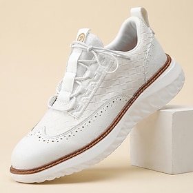 Men's White Brogue Sneakers, Lightweight Lace-Up Platform W…