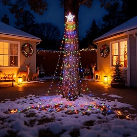 Outdoor Christmas Lights, 350 LED Star String Lights with 8 Modes Waterproof for Holiday Parties, Yard, Garden, Home Decor, Warm White Twinkle Fairy Lights for