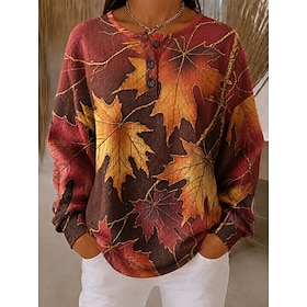 Women's Waffle Textured Graphic Geometric Casual Print Long Sleeve Crew Neck Round Neck Regular Tops Casual Street Holiday White Maroon Beige Spring Fall Winte
