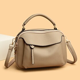Women's Faux Leather Multi-Compartment Large Capacity Top Handle Crossbody Shoulder Bag, Minimalist Handbag in Multiple Colors for Work, Travel, Shopping Casu