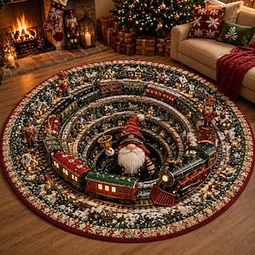 Christmas 3D Vortex Optical Illusion Round Rug, Non Slip Decorative Floor Mat, Festive Visual Trap Design, Xmas Home Decoration Gift for Family and Holiday Par