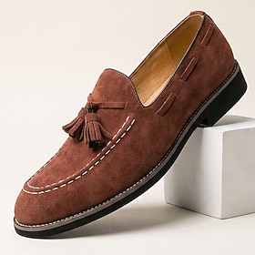Men's Suede Tassel Loafers, Vintage Moc-Toe Slip-On Dress-C…
