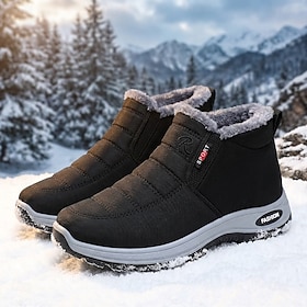 Men's Fur-Lined Winter Ankle Boots, Warm Slip-On Non-Slip Snow Boots for Mature Men, Outdoor Walking, Travel and Cold-Weather Wear